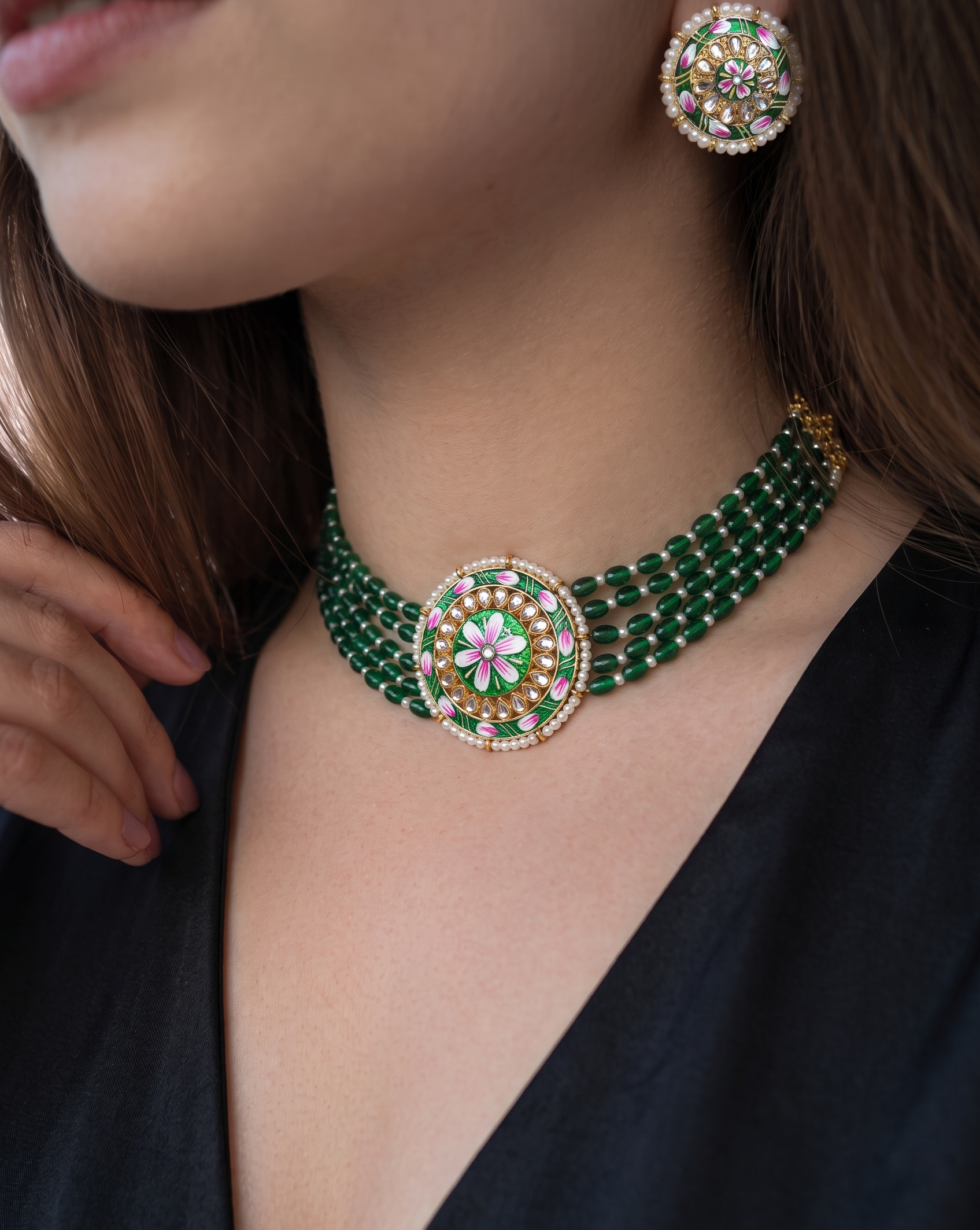 Rizvi Handpainted Kundan Choker Necklace