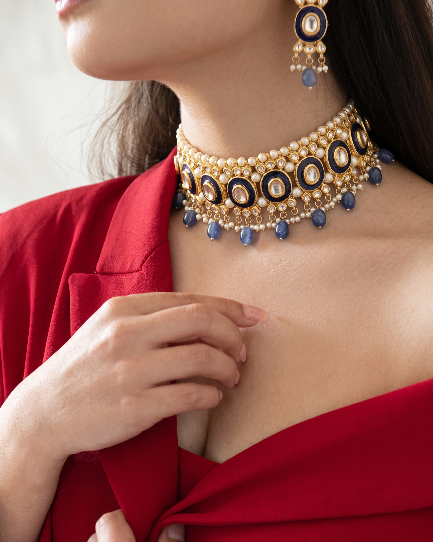 Yami Blue Kundan Choker Necklace