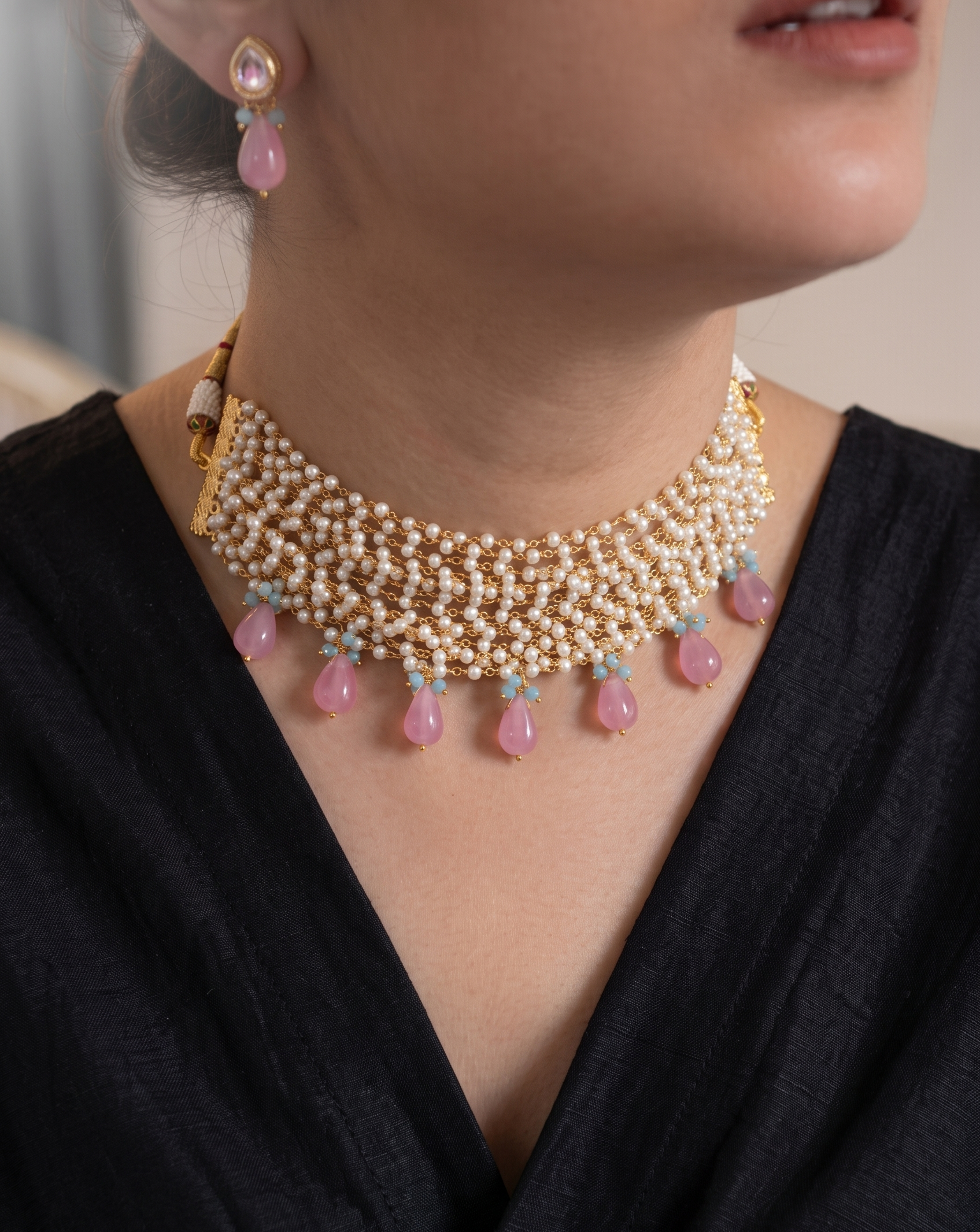 Juniper Pink Stone Choker Necklace