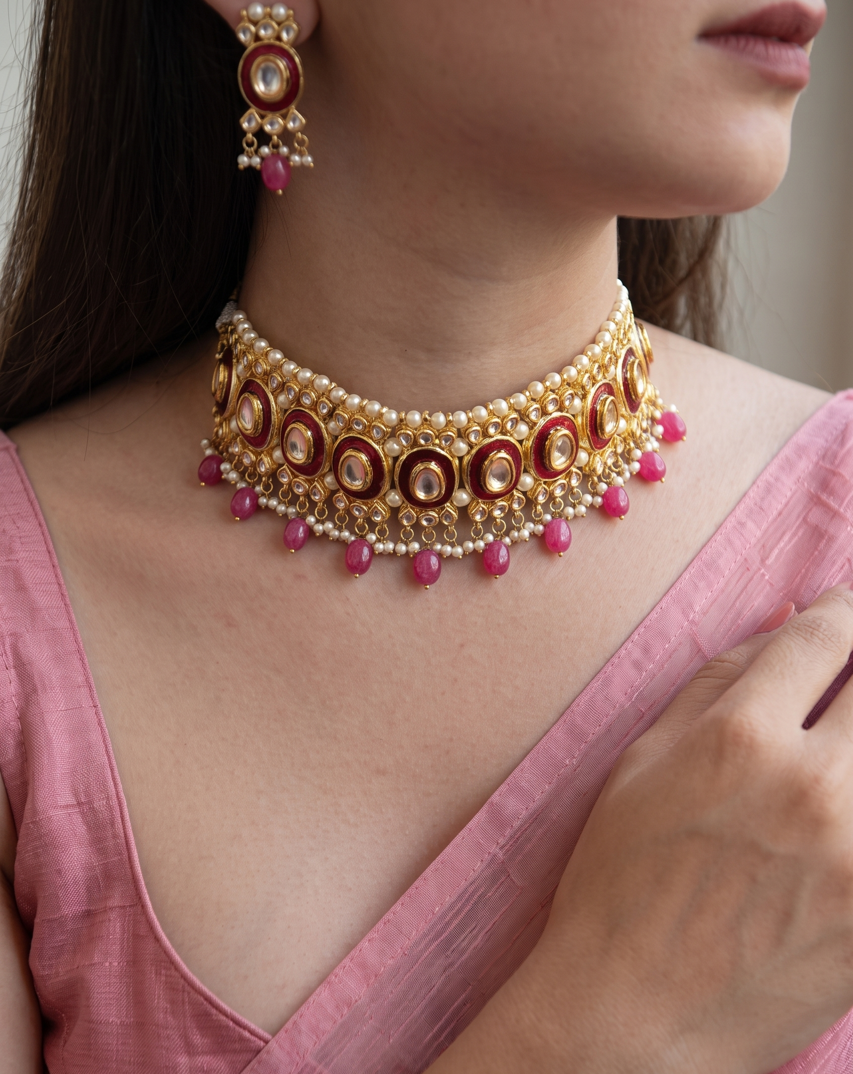 Gala Red Kunda Choker Necklace