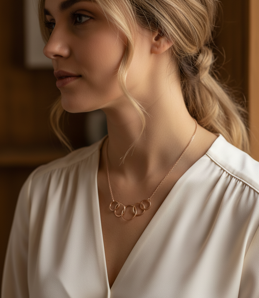 Rose Gold Five Linked Circle Delicate Necklace