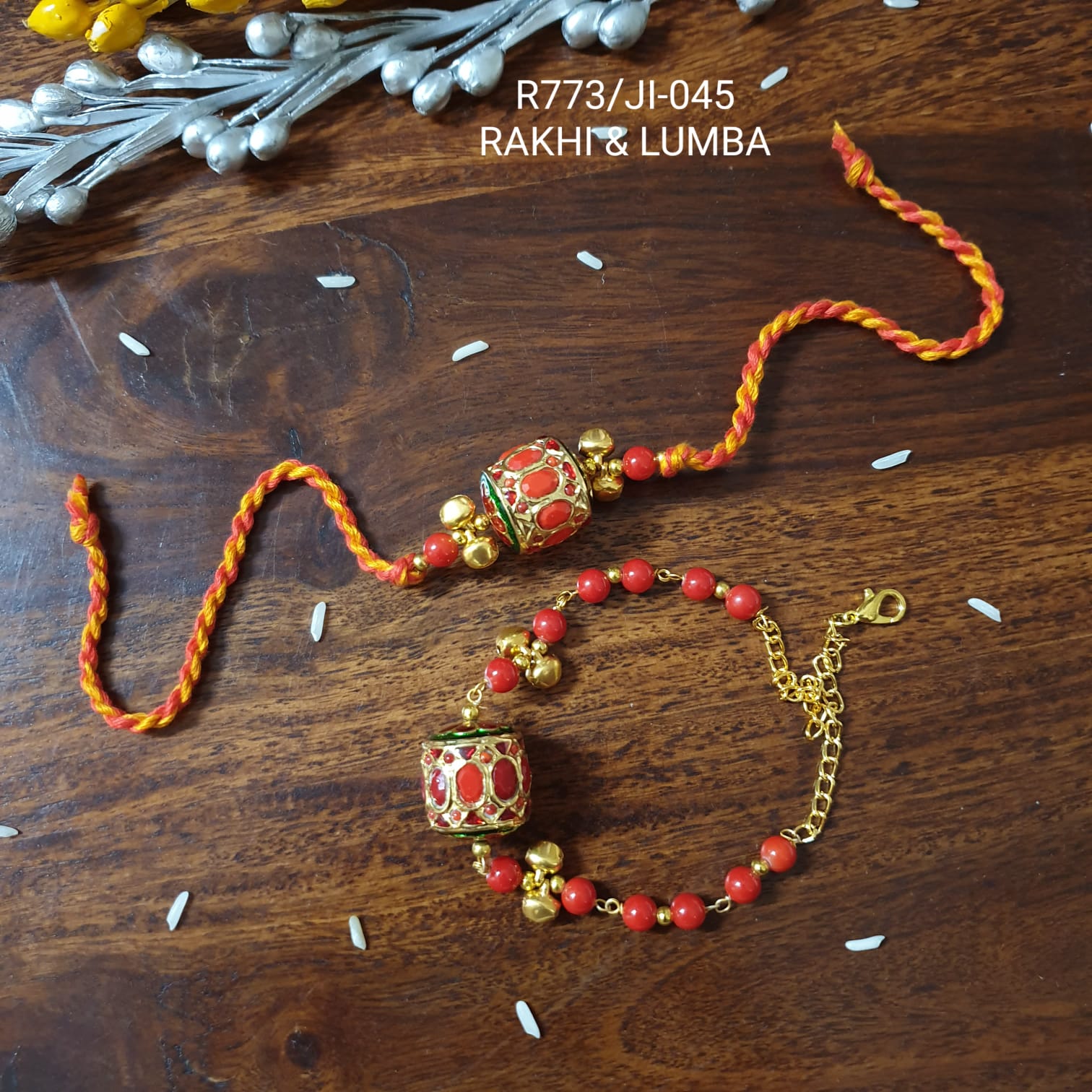 Coral Jadau Rakhi For Bhaiya Bhabhi