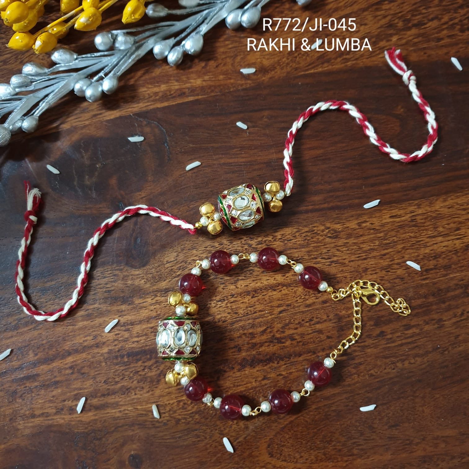 White Jadau Rakhi For Bhaiya Bhabhi