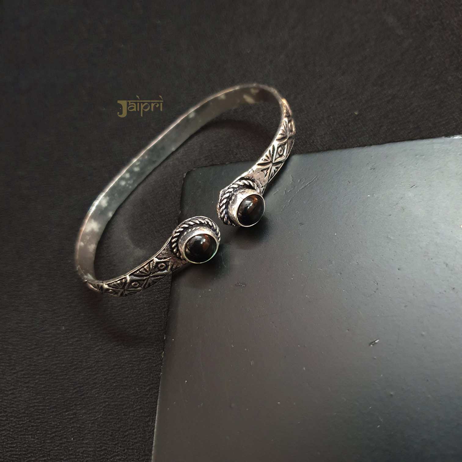 Black Stone Oxidized Cuff Bangle