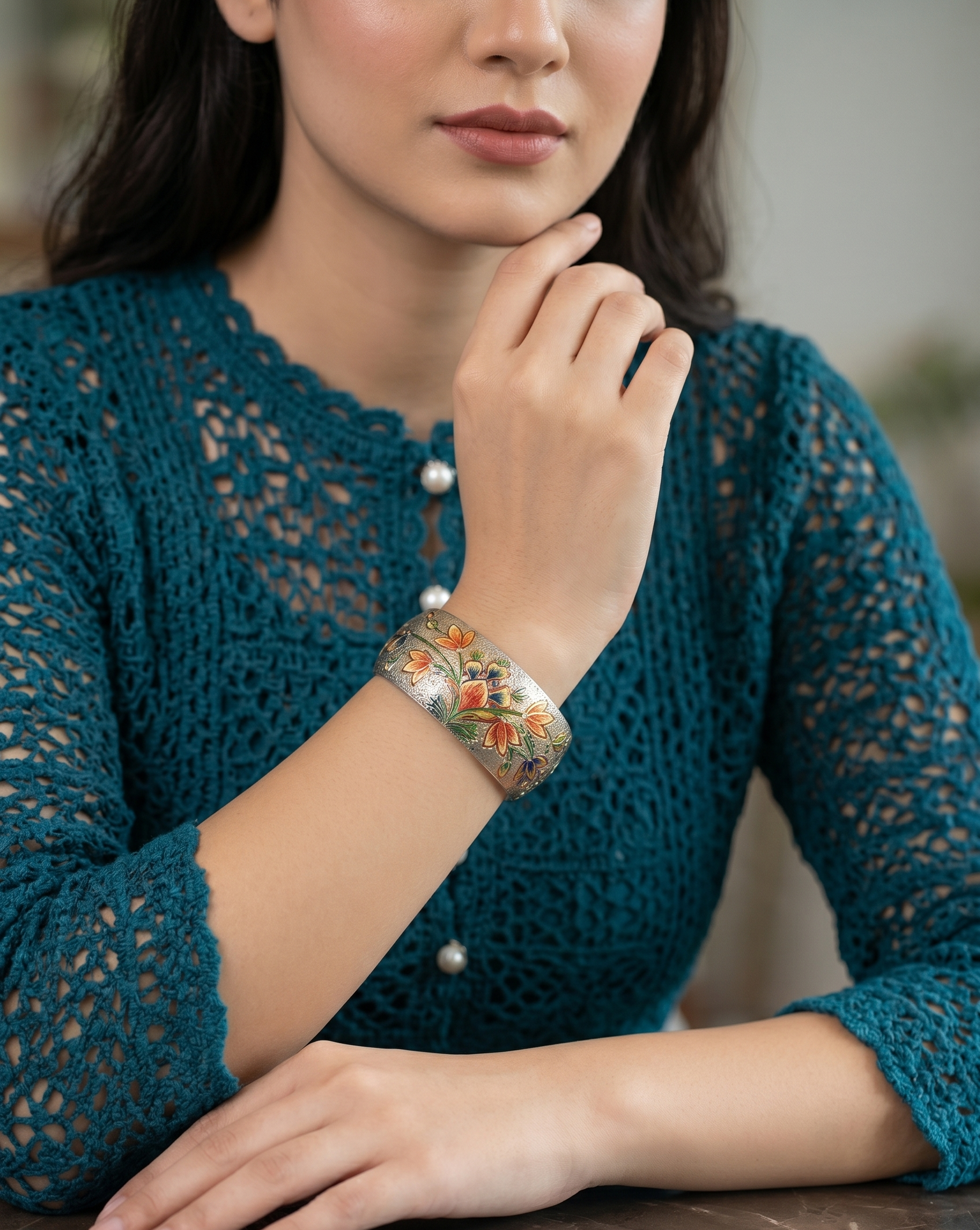 Shreen Silver Handpainted Cuff