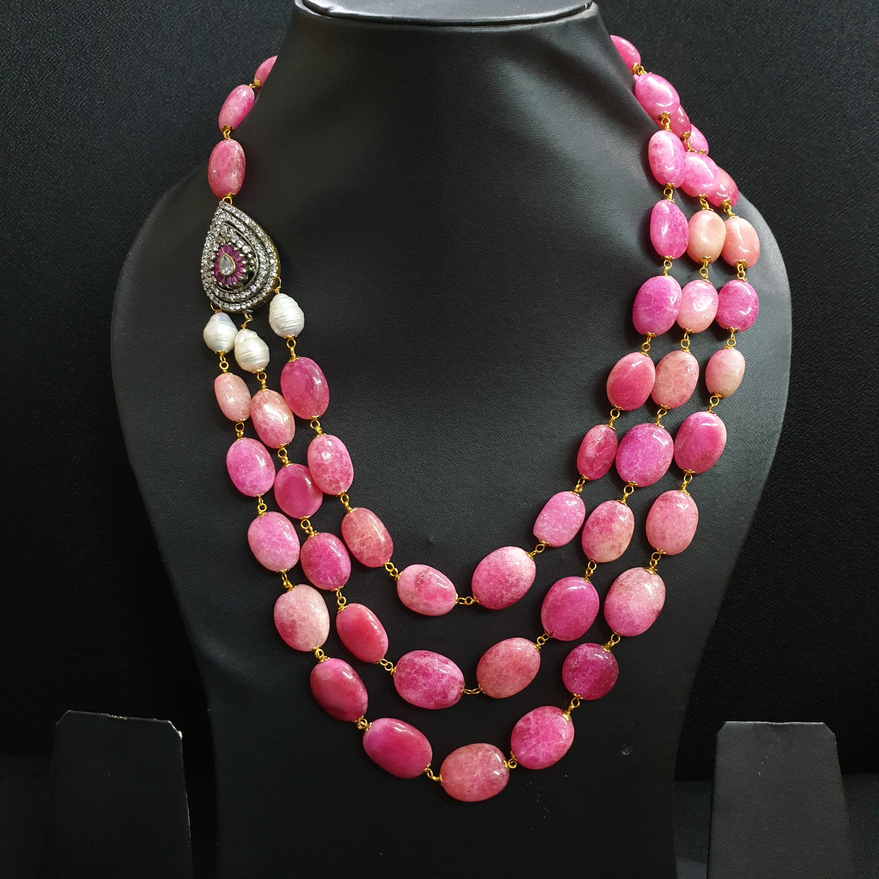 Ruby Stone Necklace With American Diamond Brooch