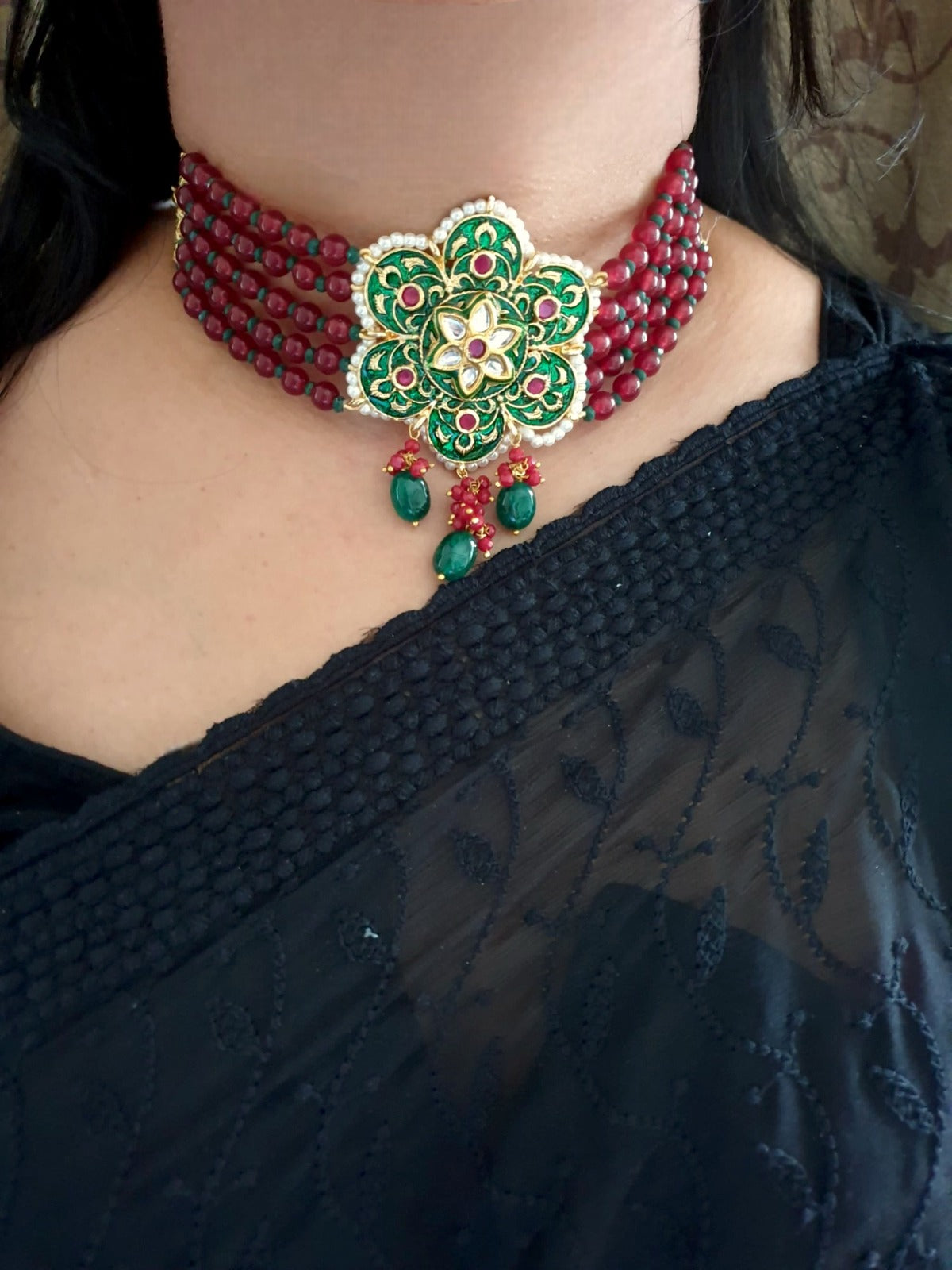 Ruby Meenakari Choker Set With Earrings