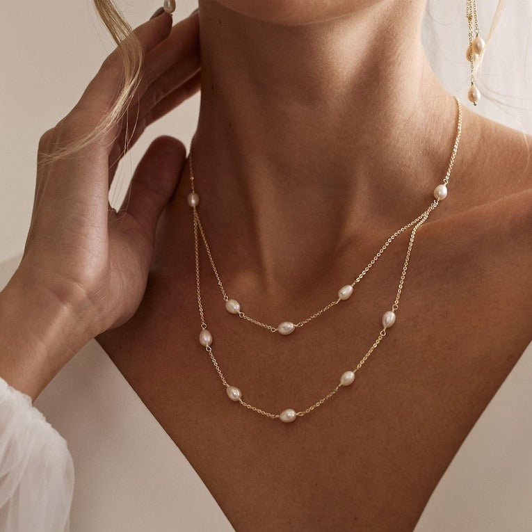 Mutiple Pearl Double Chain Layered Necklace