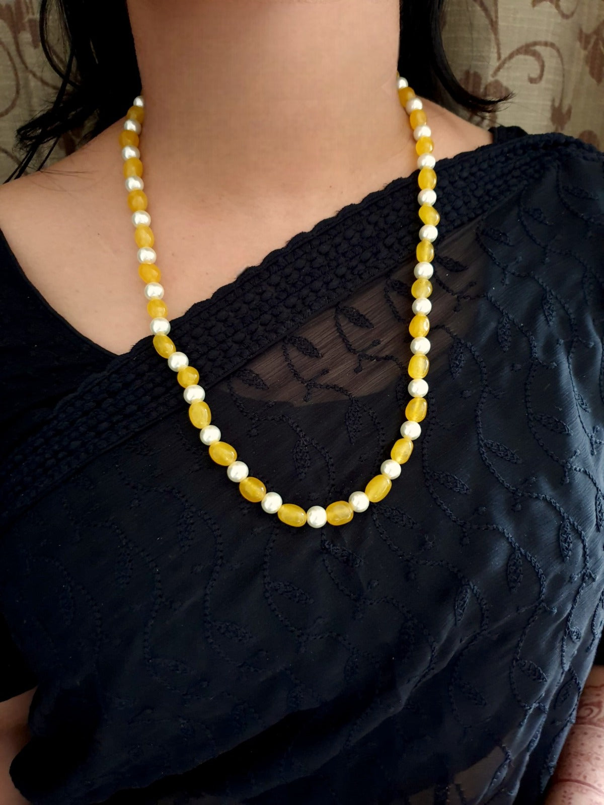 Yellow Pearl Stone Long Mala