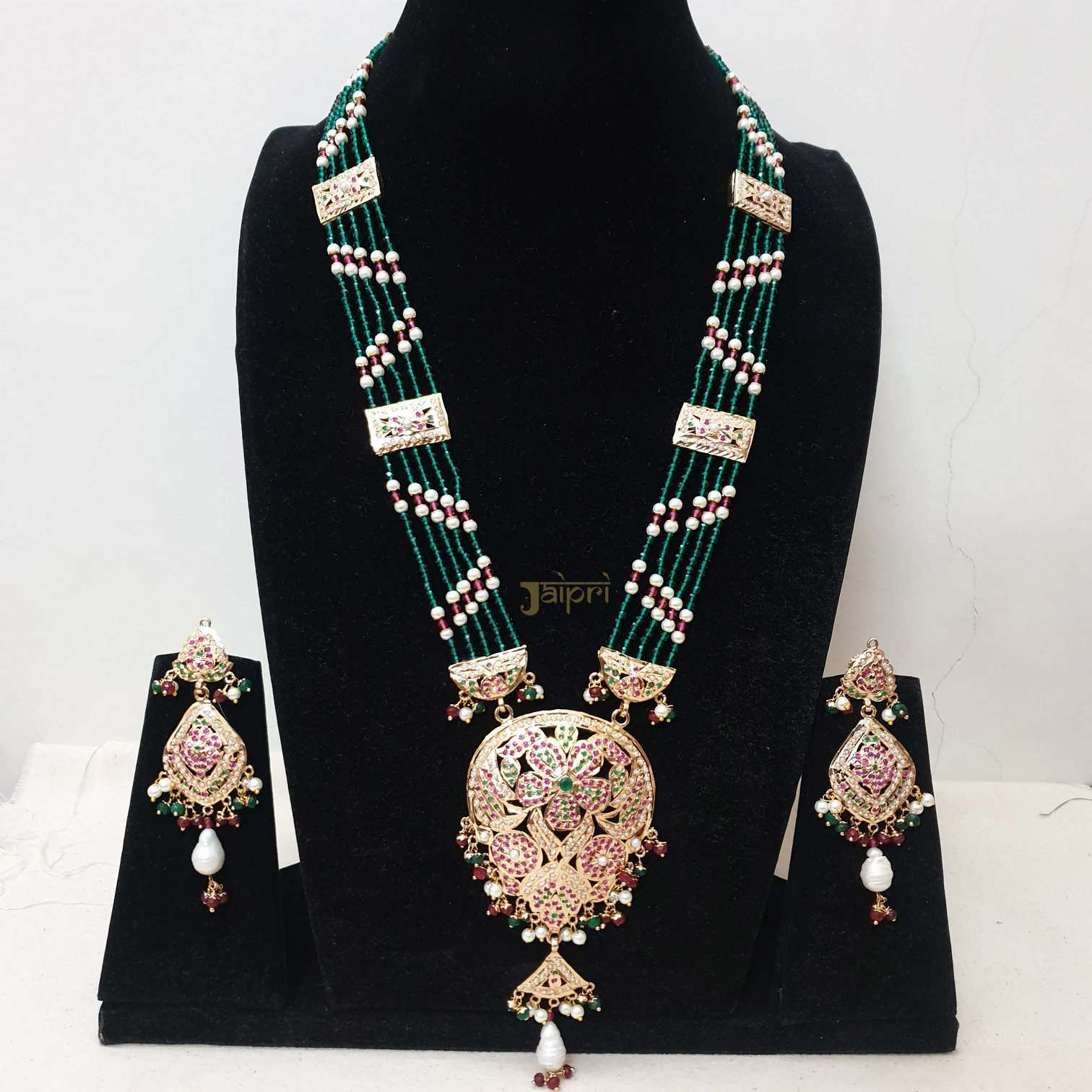 Designer Multicolor Beads Stone Tear-Drop Fusion Pendant With Earrings