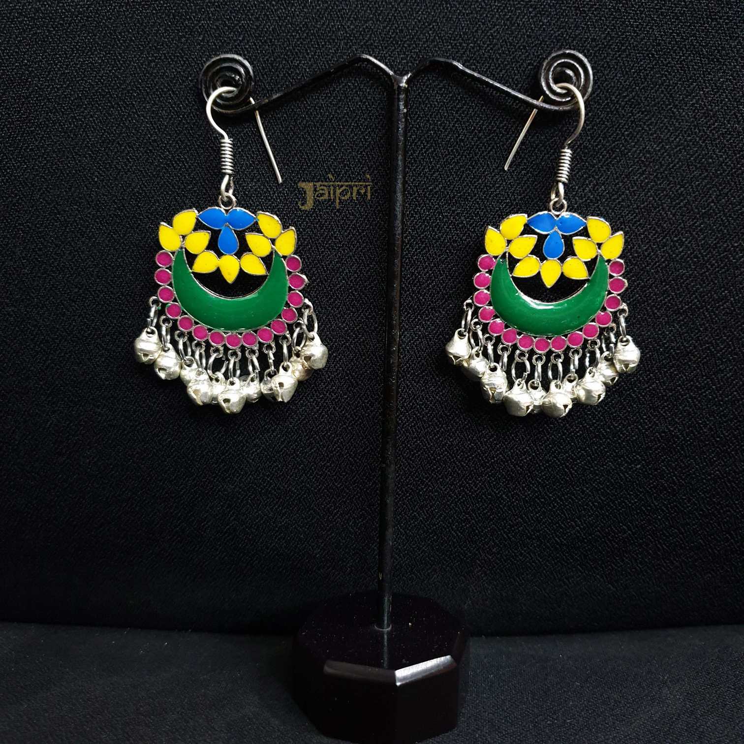 Multicolor Oxidized Floral Hoops Earrings