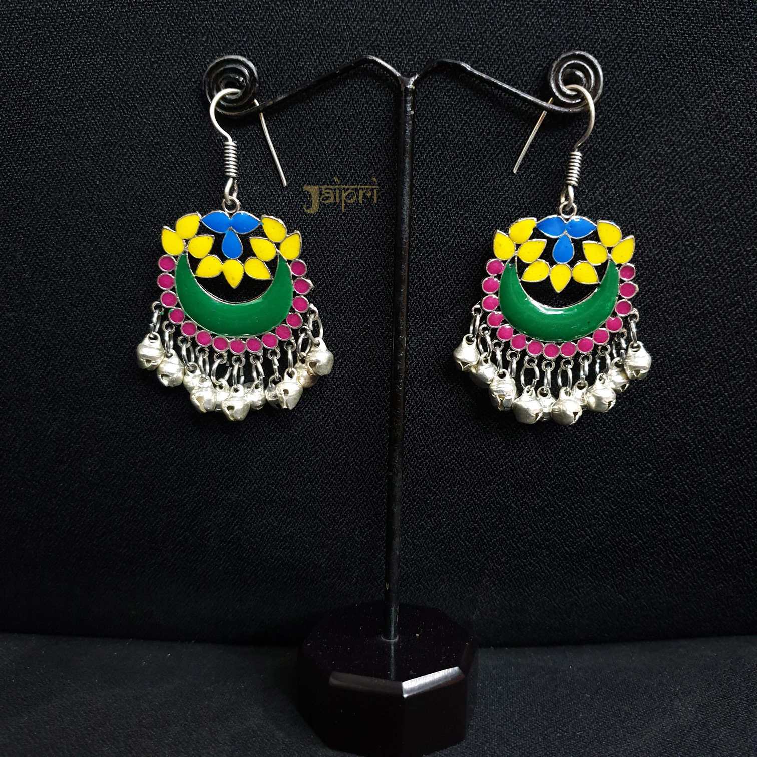 Multicolor Afghani Oxidised Silver Earrings