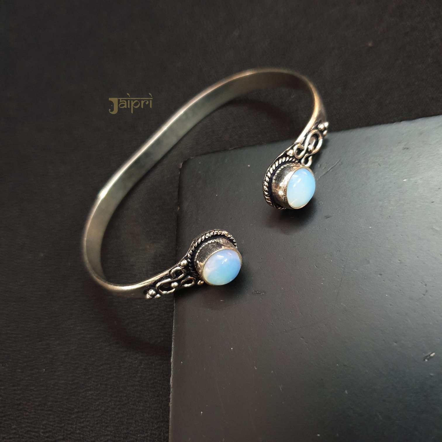 Moonstone Stone Oxidized Cuff Bangle