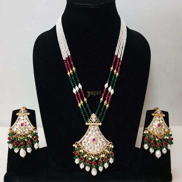 Multicolor Stone Kundan Long Pendant Set With Earrings