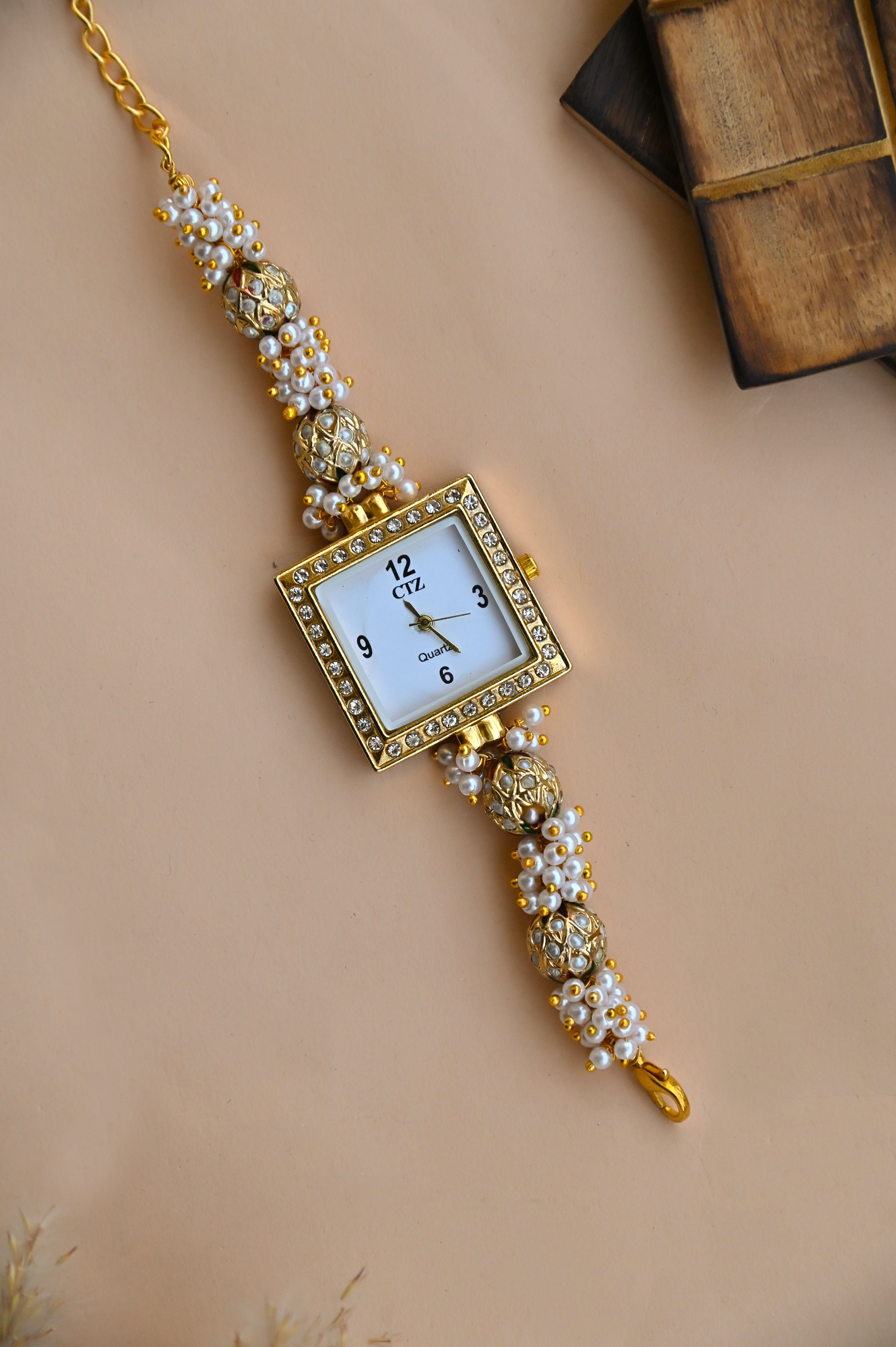 Real Pearl Jadau Beaded Wrist Watch
