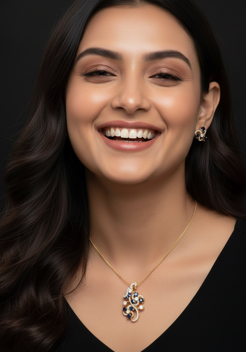 Blue Stone Dainty AD Pendant Set