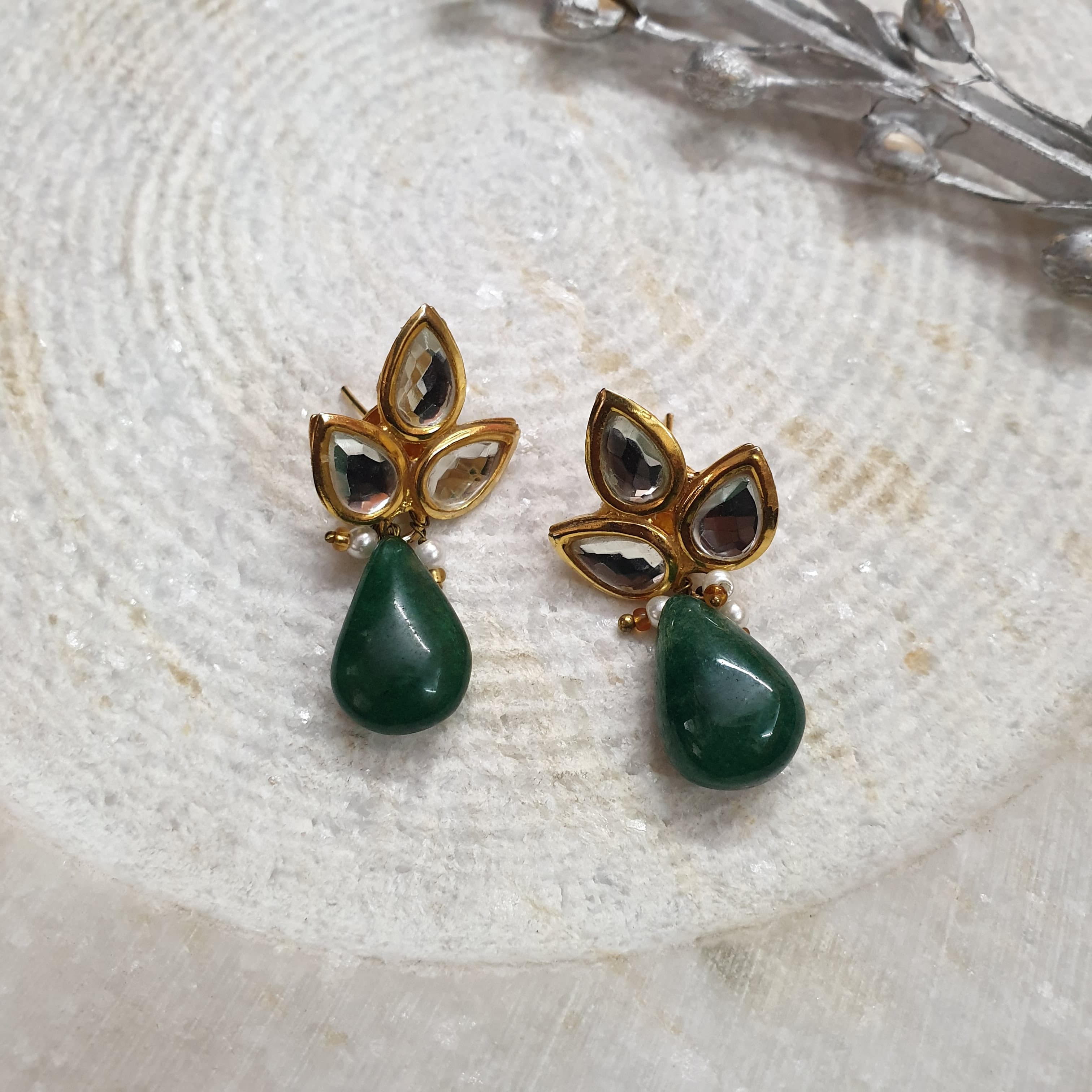 22k Gold Plated Leaf Kundan Earrings