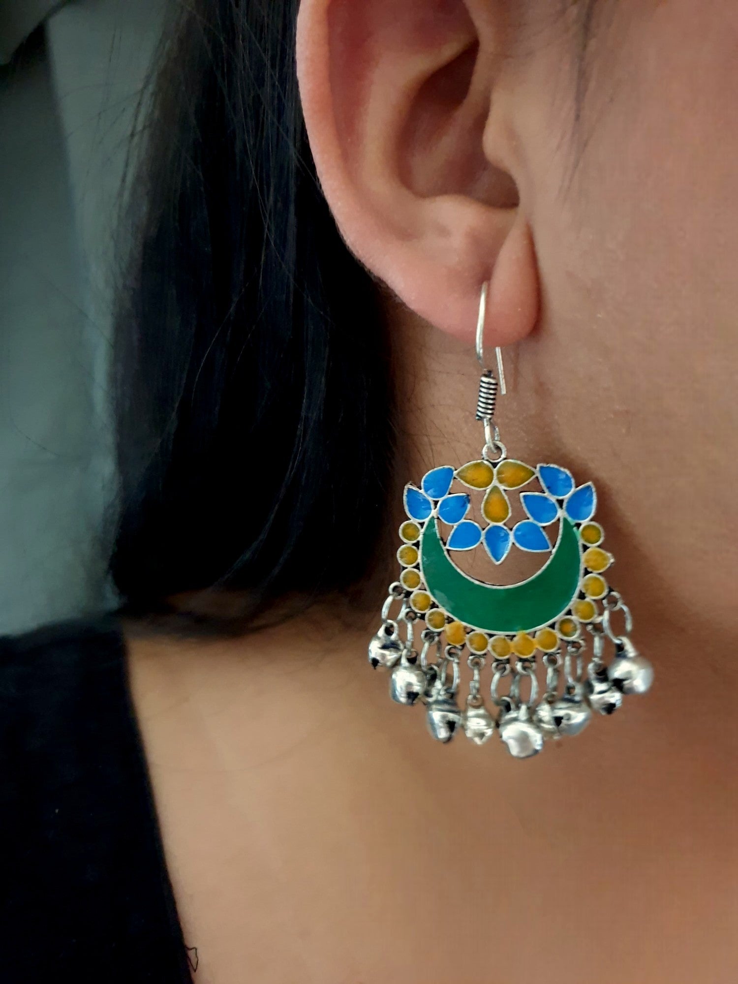 Multicolor Meenakari Floral Chandbali Earrings