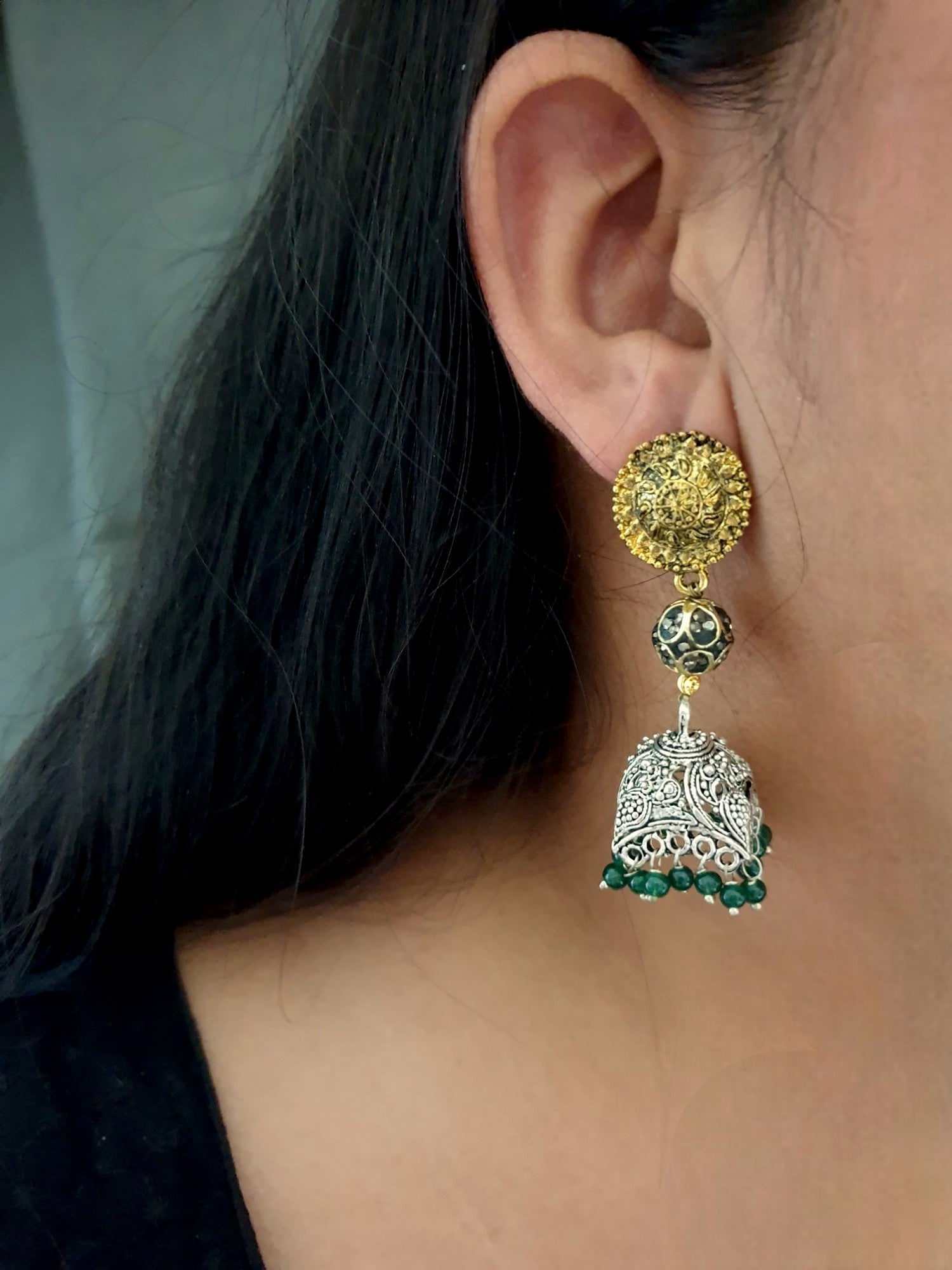 Floral Dual Tone Jhumki Earrings