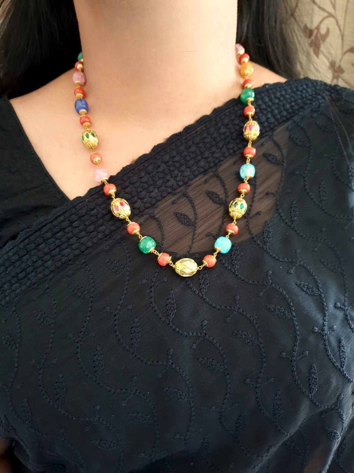 Multicolor Jadau Mala With Earrings