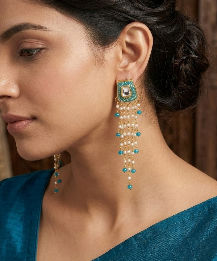 Kundan Meenakari Dangler Earrings