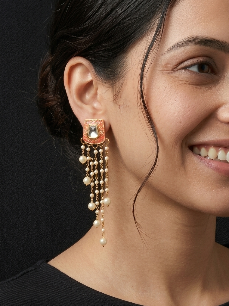 Kundan Meenakari Stone Dangler Earrings
