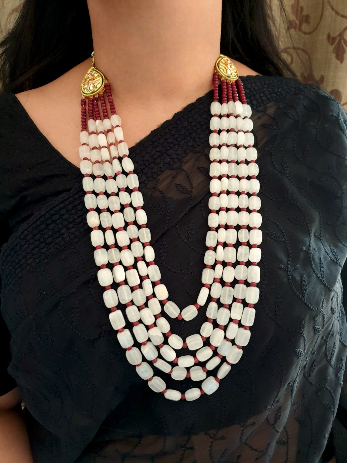 White Kundan Stone Layered Necklace