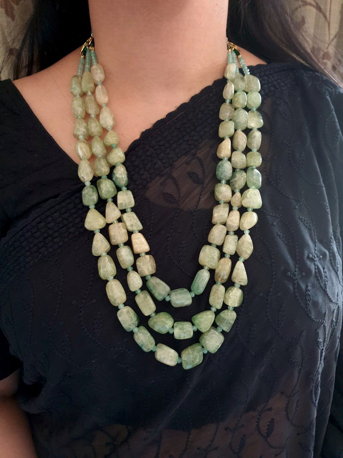 Emerald Stone Beaded Necklace Set