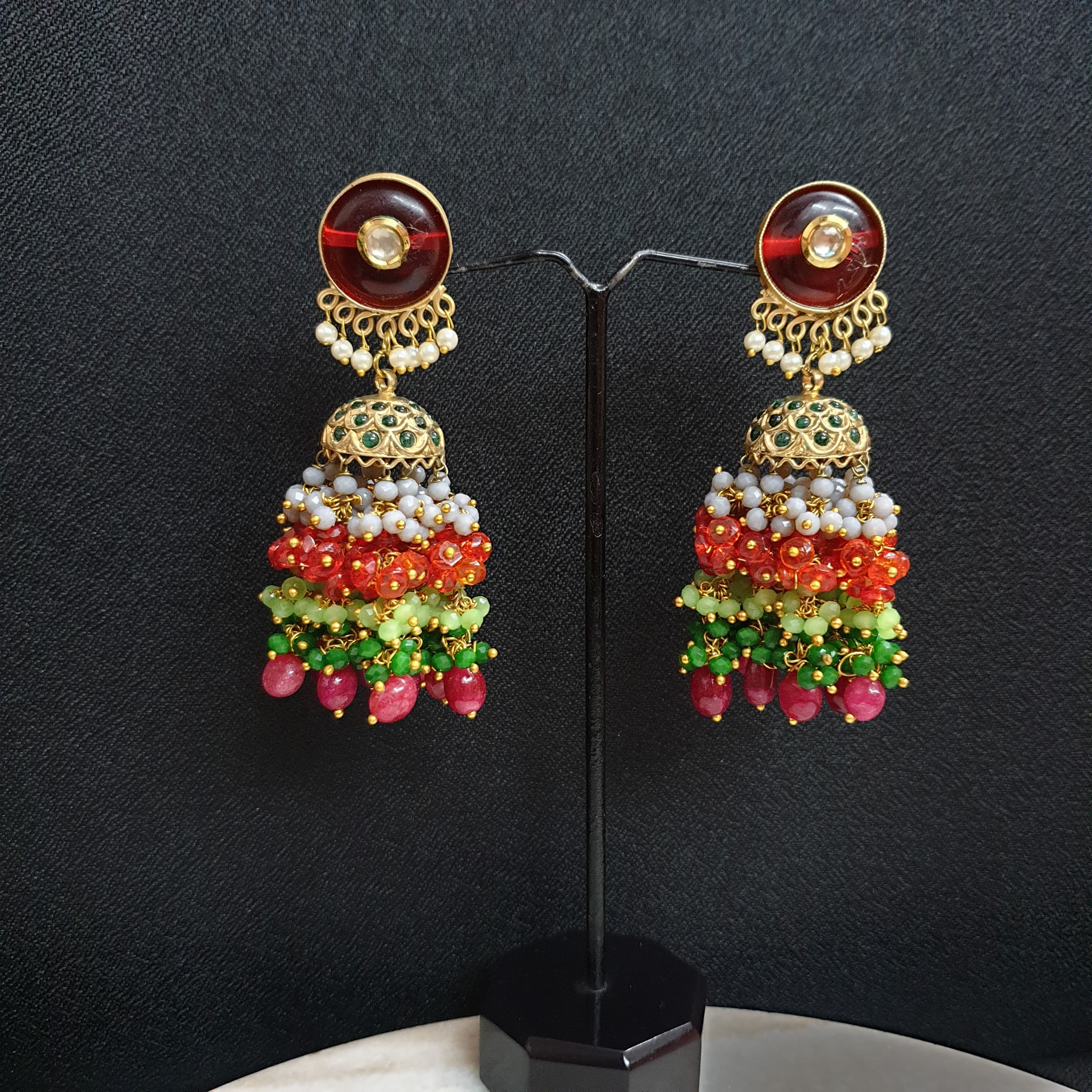 Kundan Jadau Multi Color Beaded Jhumki