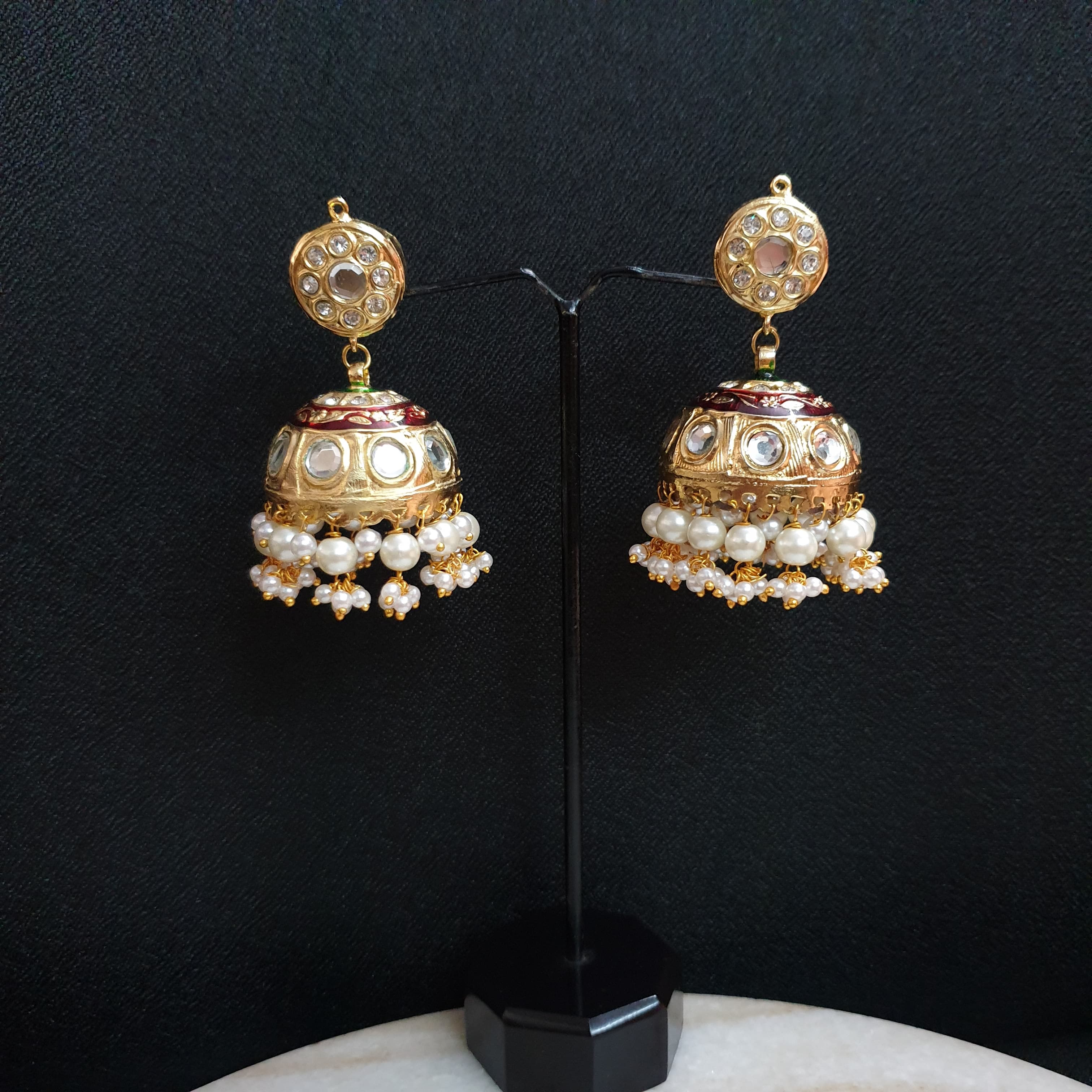 White Stone Jadau Jhumki Earrings