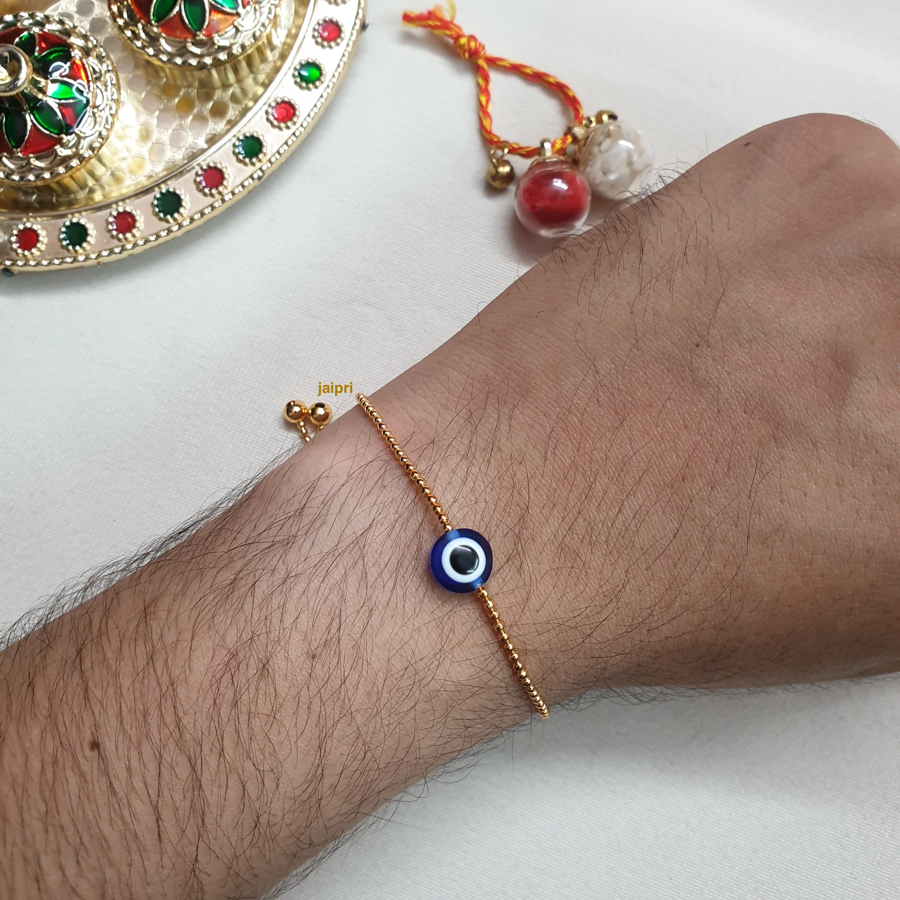 Minimal Evil Eye Bracelet Chain Rakhi
