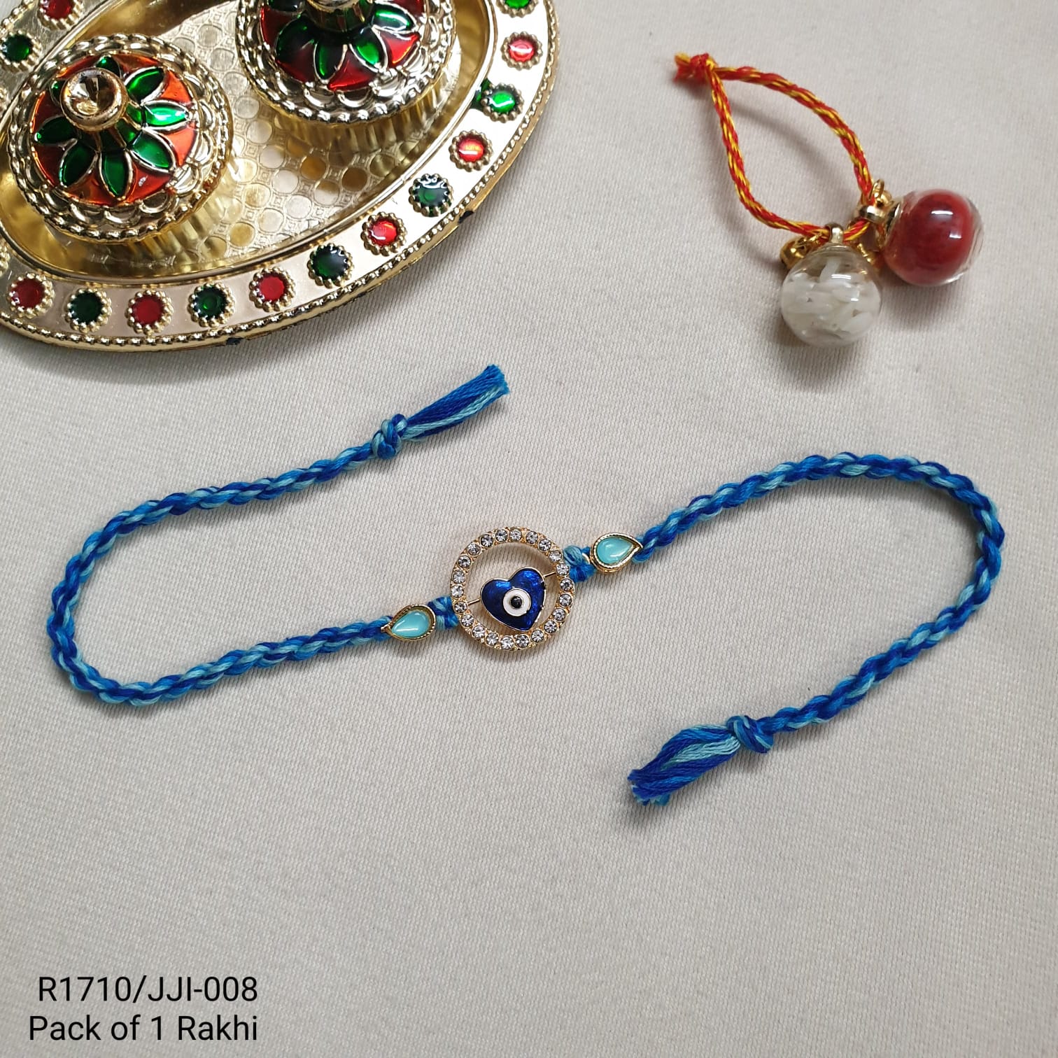 Blue Stone Heart Evil Eye Rakhi