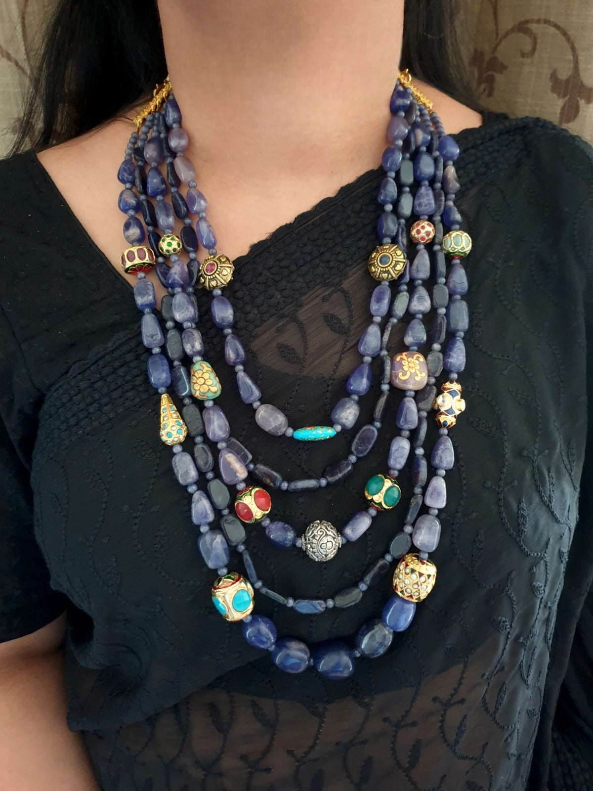 Blue Stone Antique Beaded Necklace Set