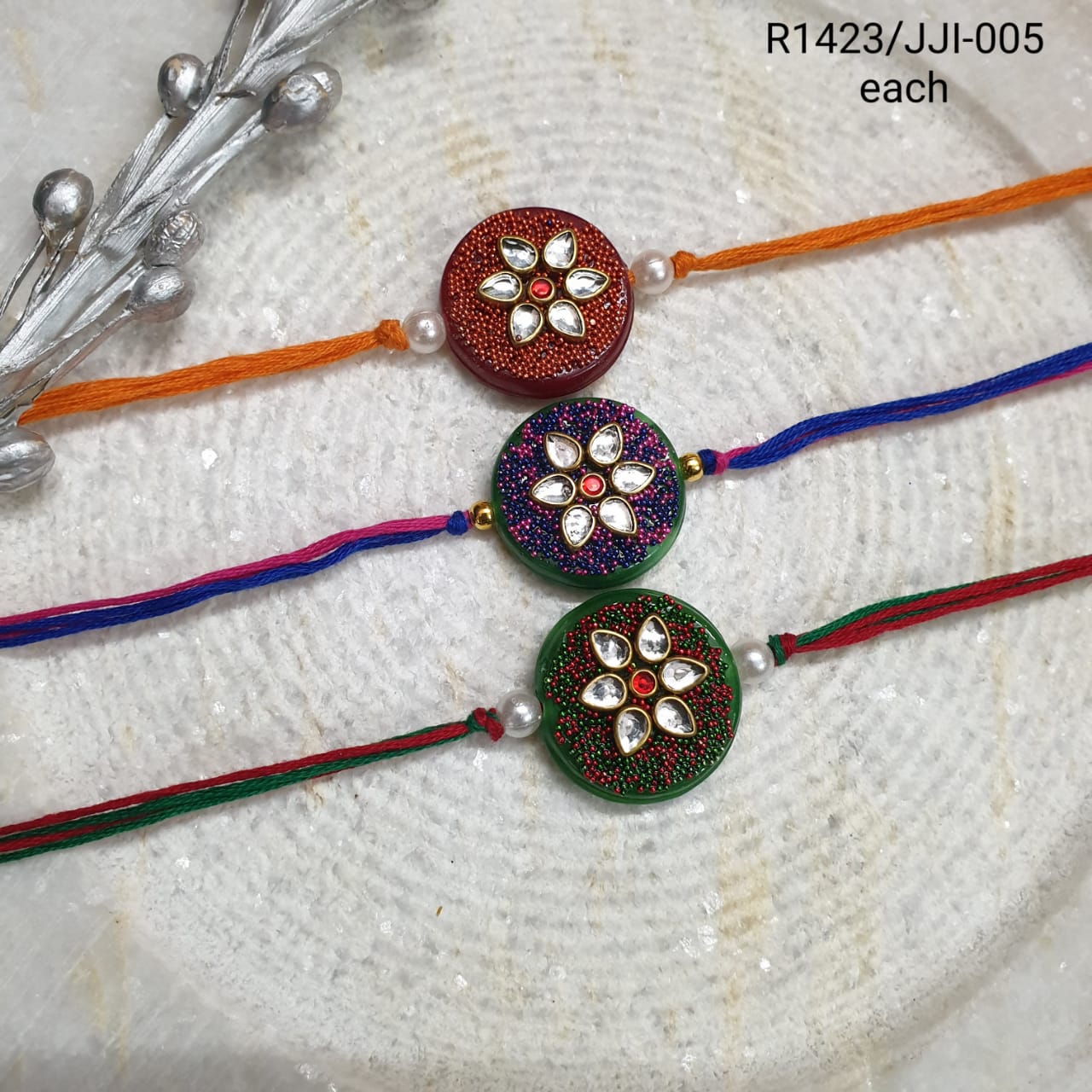Colorful Kundan Rakhi For Bhaiya Bhabhi For Rakshabandhan (Pack Of Three)