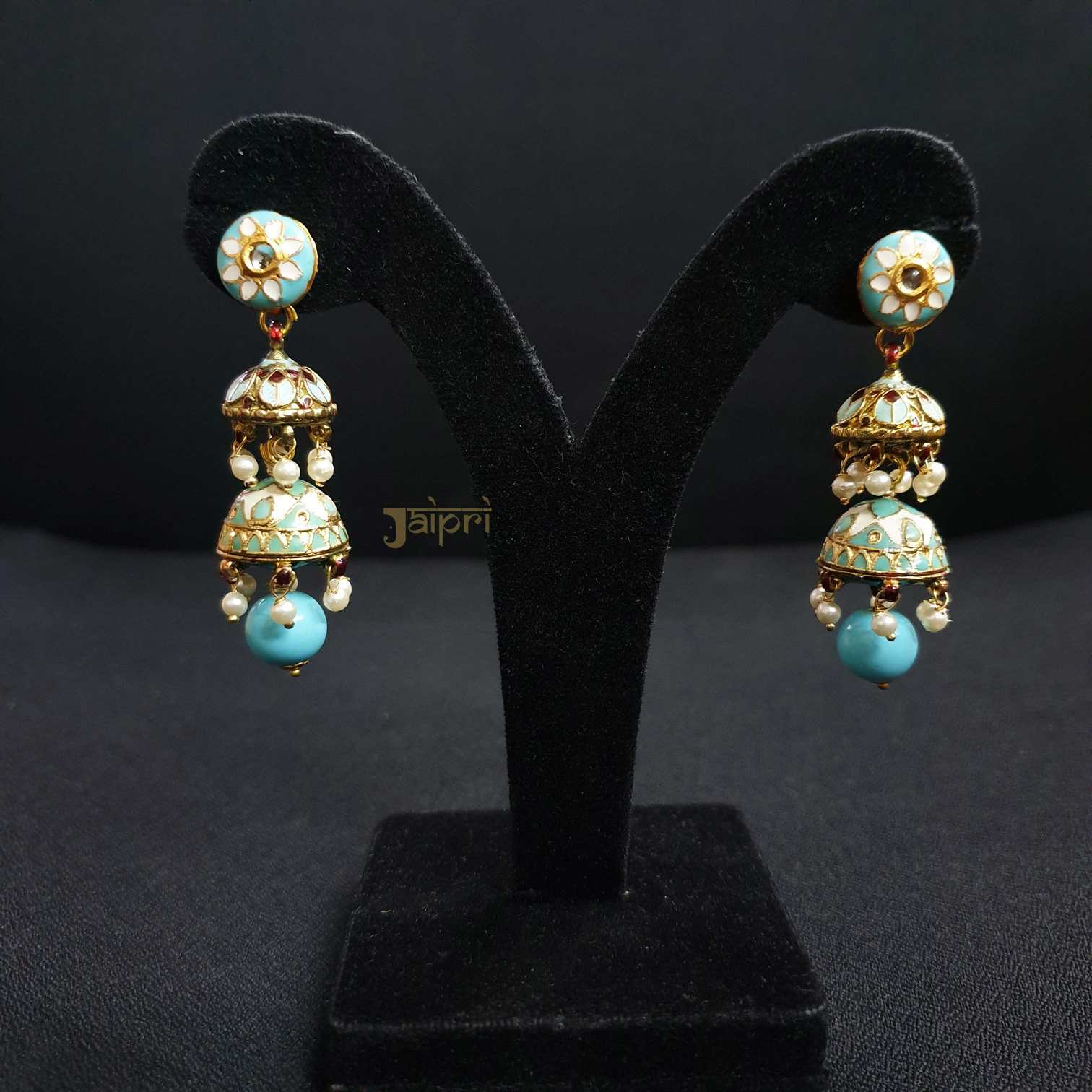 Turquoise Floral Meenakari Jhumki Earrings