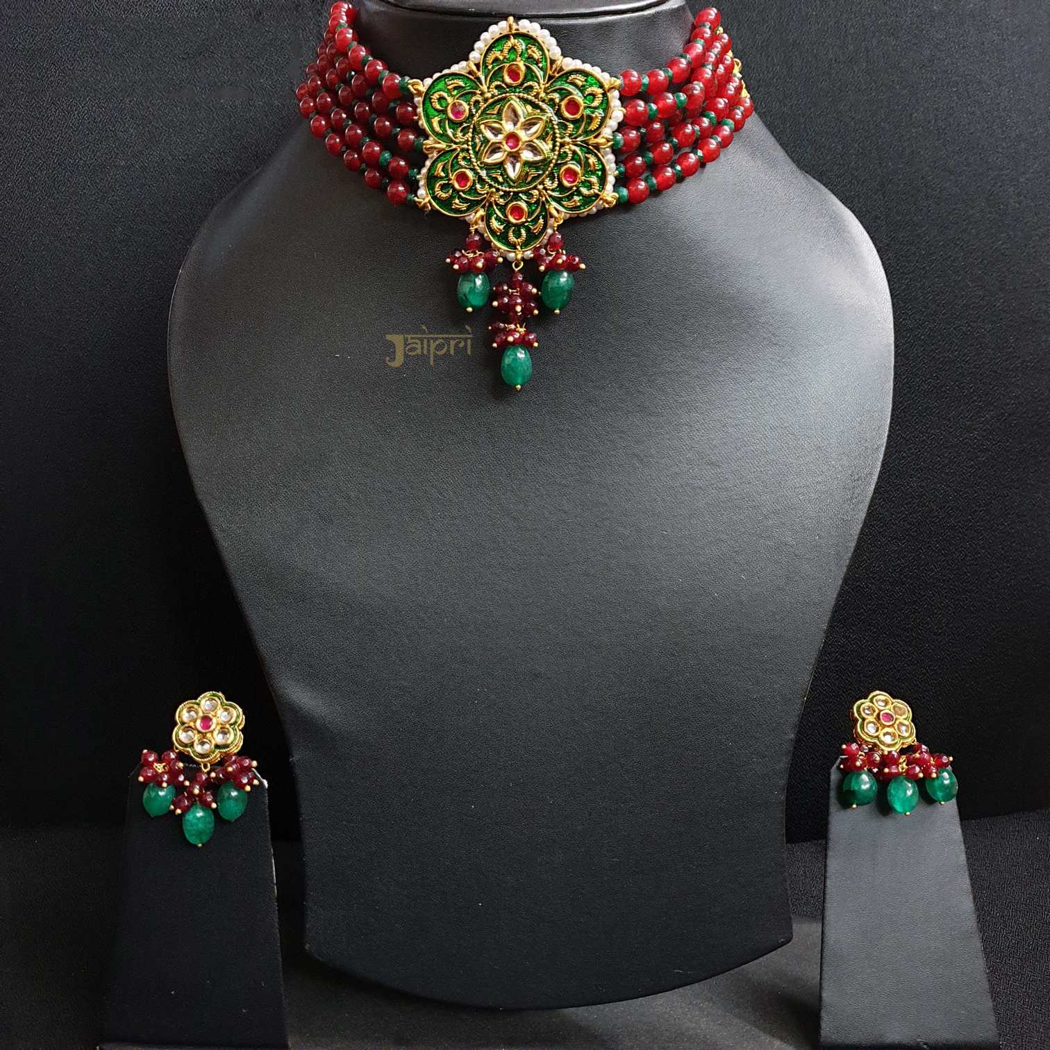 Ruby Meenakari Choker Set With Earrings