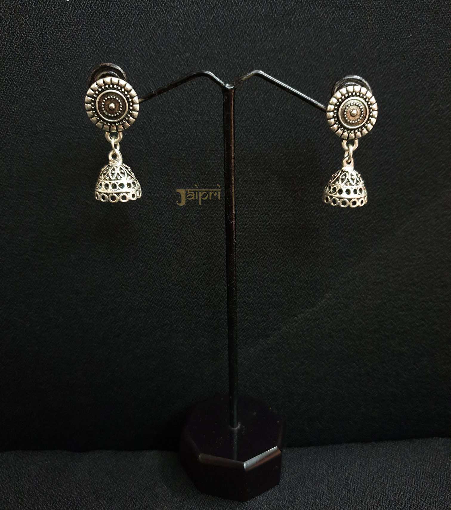 Floral Oxidized Jhumki Earrings