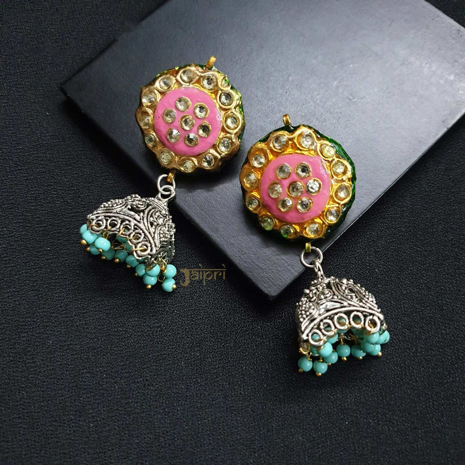 Floral Kundan & Meenakari Jhumki Earrings