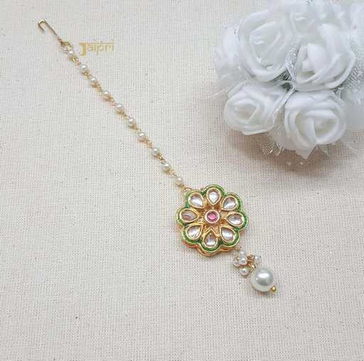 Floral Design & Pearl Stone Kundan Work Maang Tikka