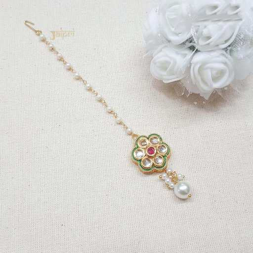 Pearl Stone Kundan Work Floral Maang Tikka