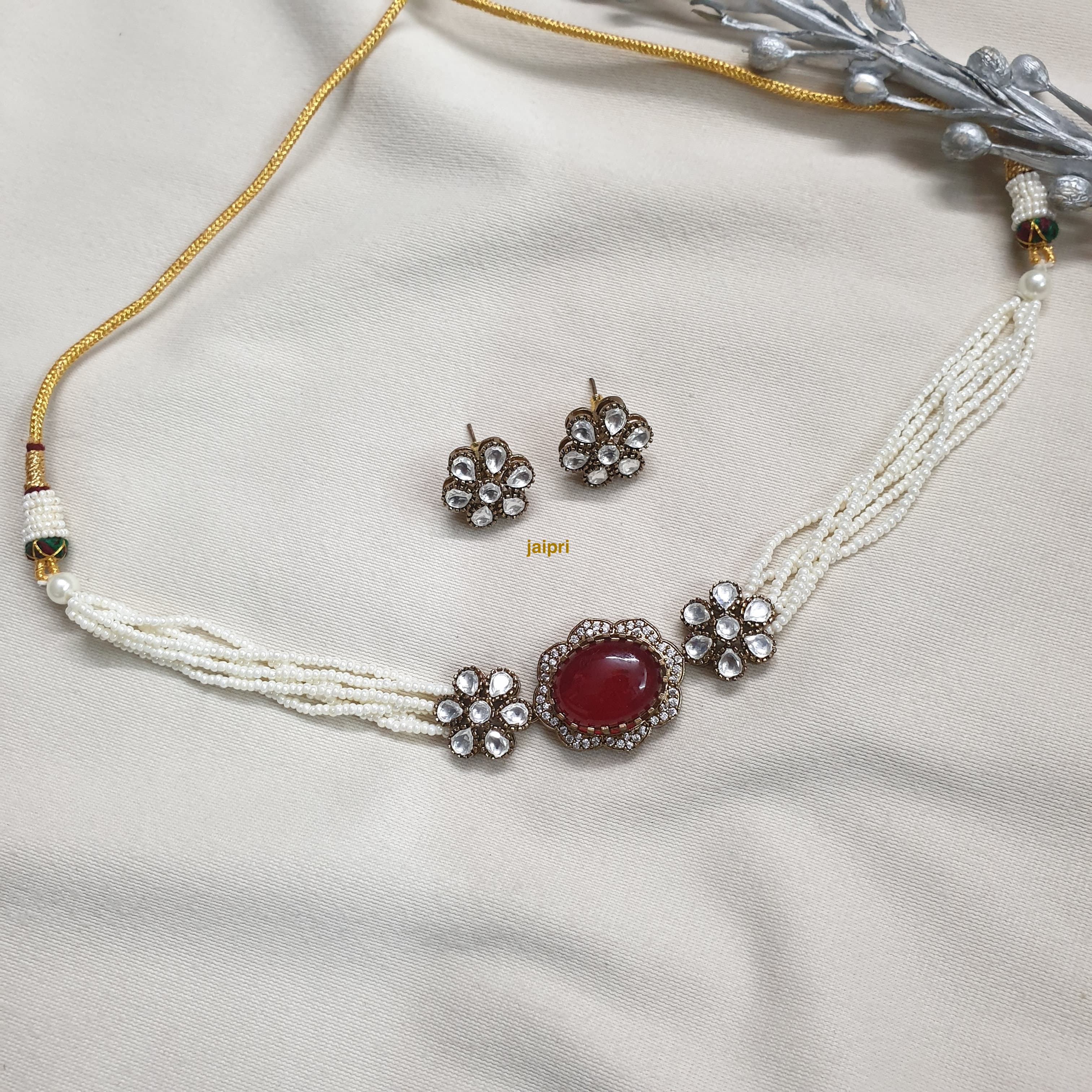Ruby Color Doublet Stone Kundan Choker Necklace