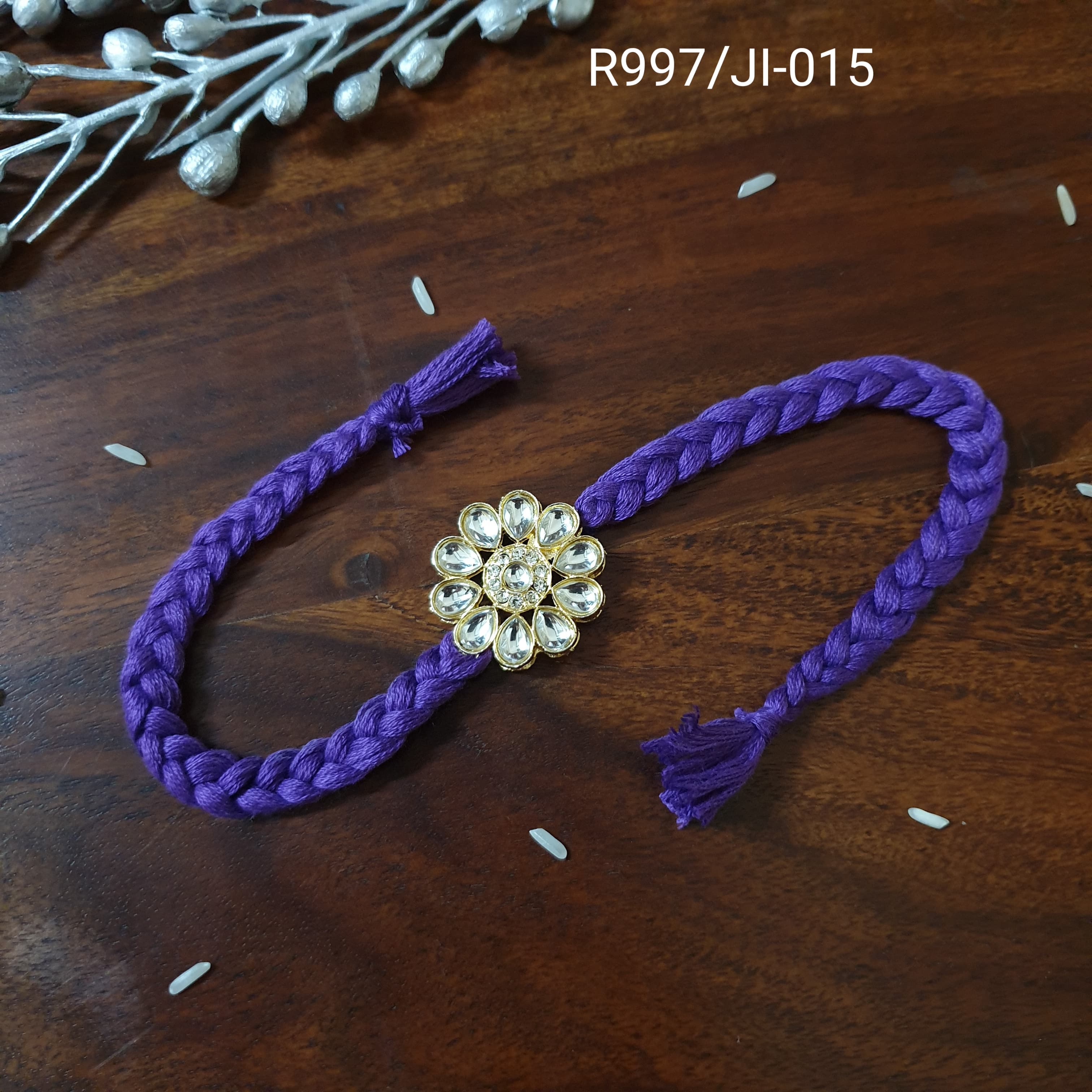 Floral Stone Purple Braided Rakhi