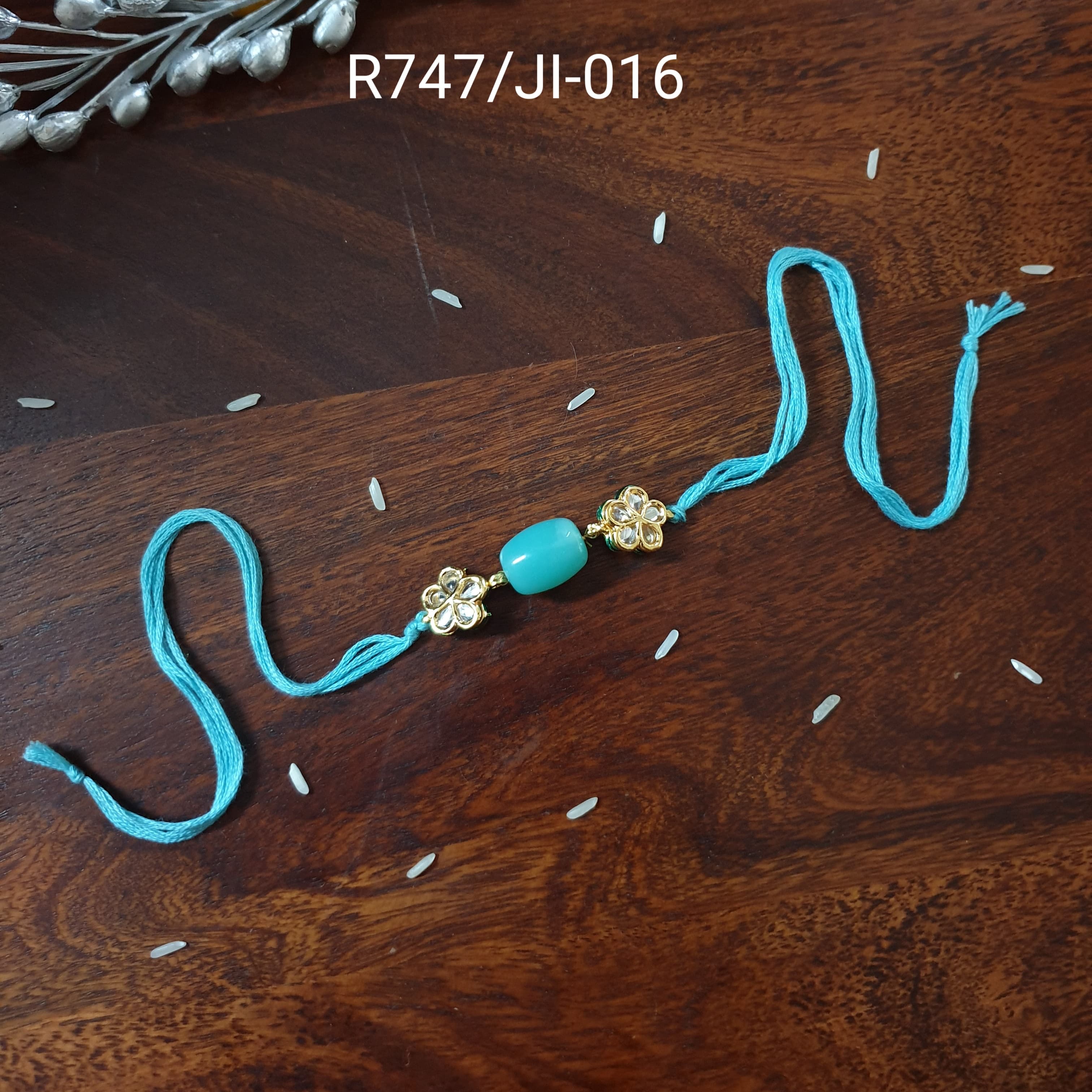Blue Stone Kundan Floral Rakhi