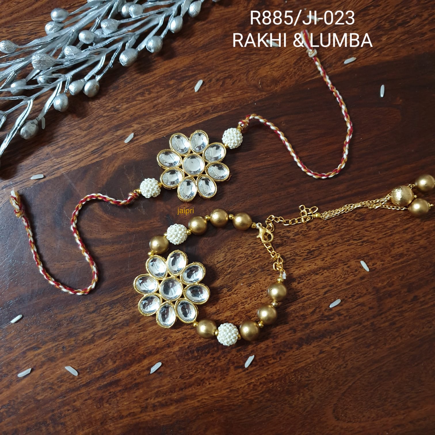 Floral Kundan Couple Rakhi