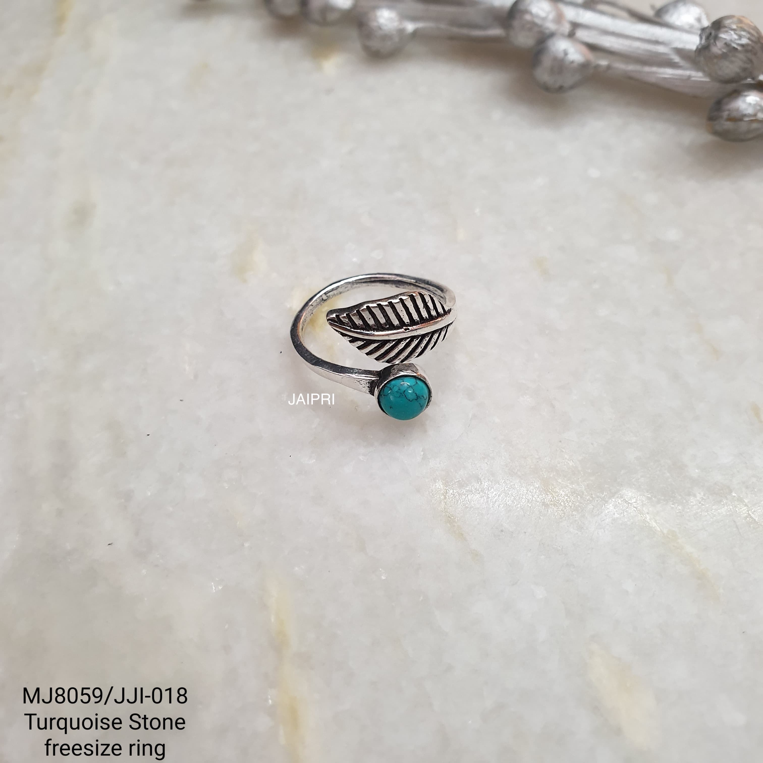 Turquoise Stone Leaf Design Freesize Ring