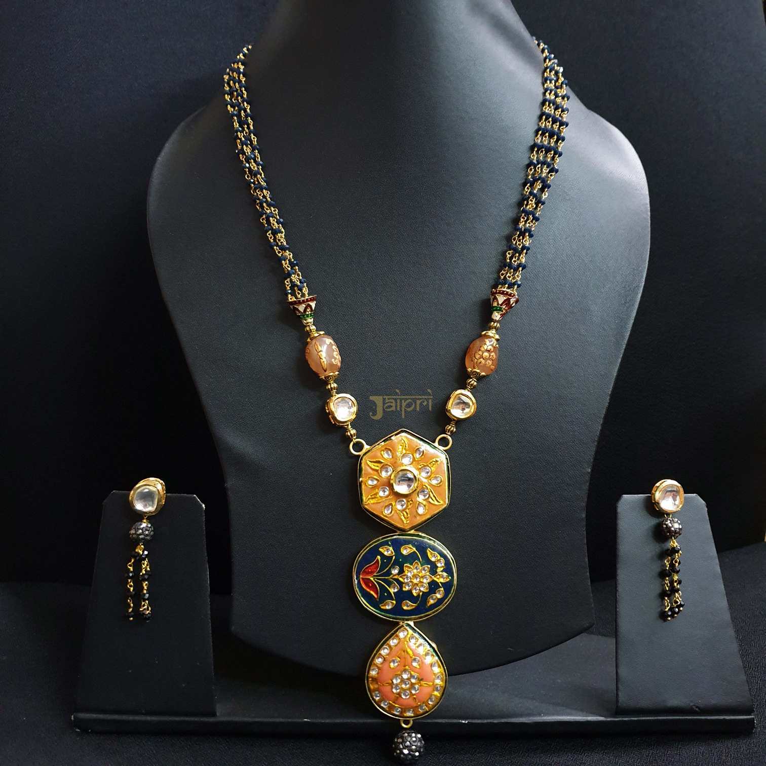 Multicolor Beads Stone Floral Fusion Pendant With Earrings