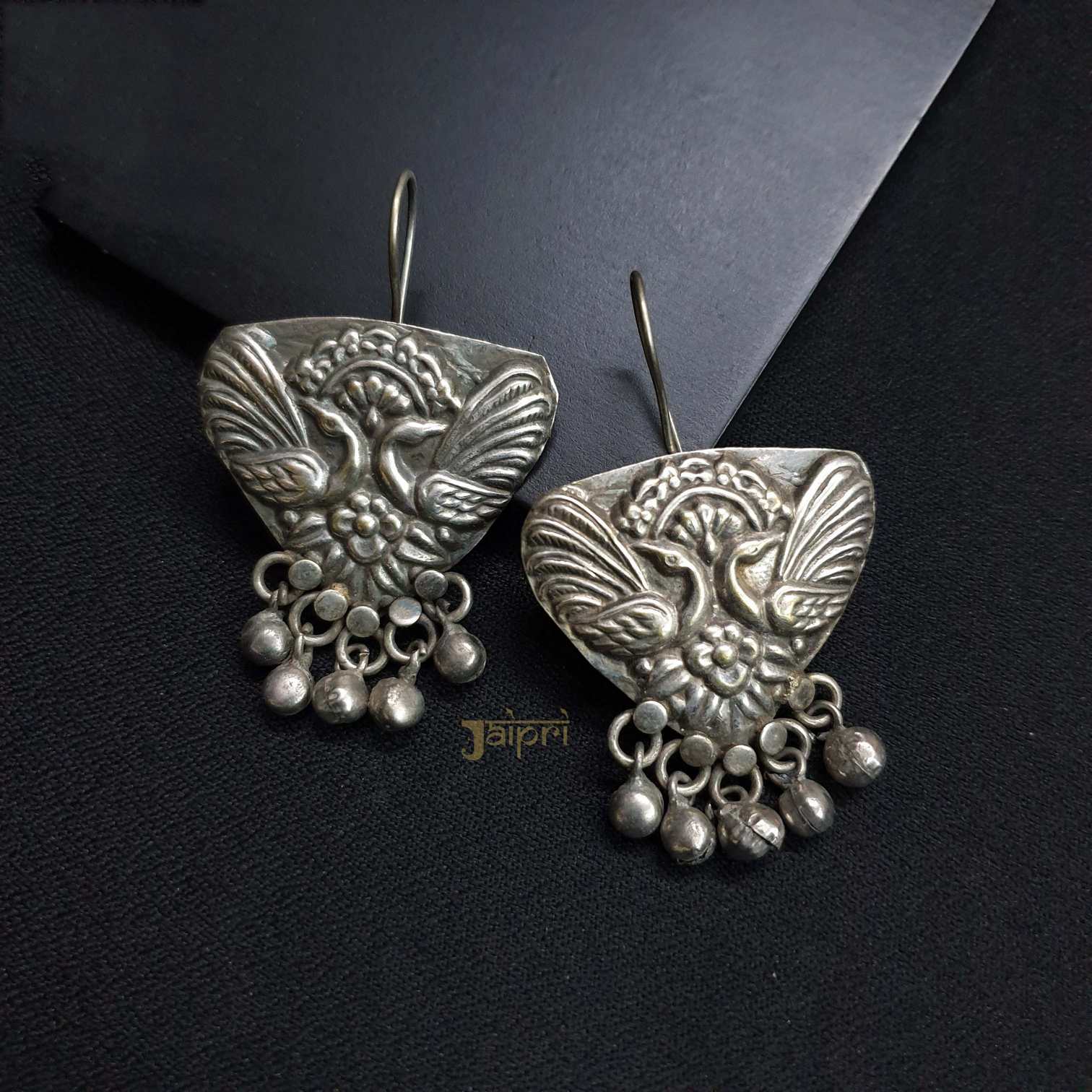 Oxidized Peacock Design Hoops Earrings