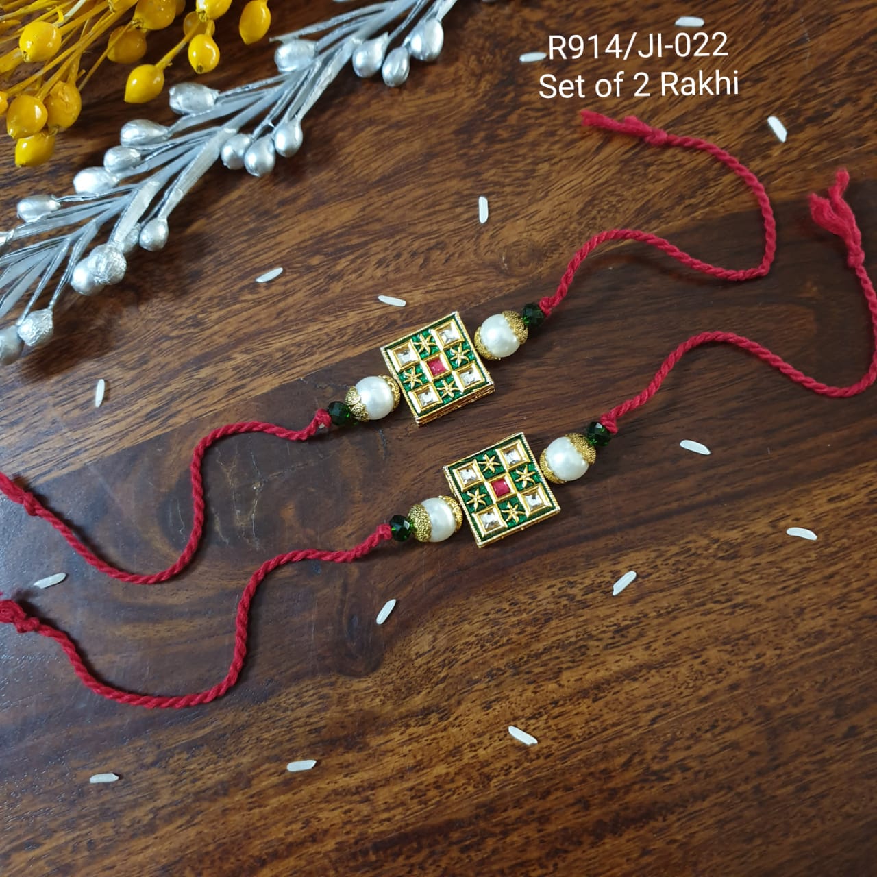 Kundan Meenakari Rakhi For Bhaiya And Bhabhi (Pack Of Two)