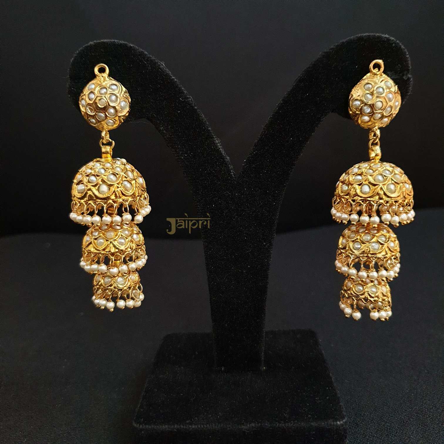 Gold Tone Pearl Layered Jadau Jhumki