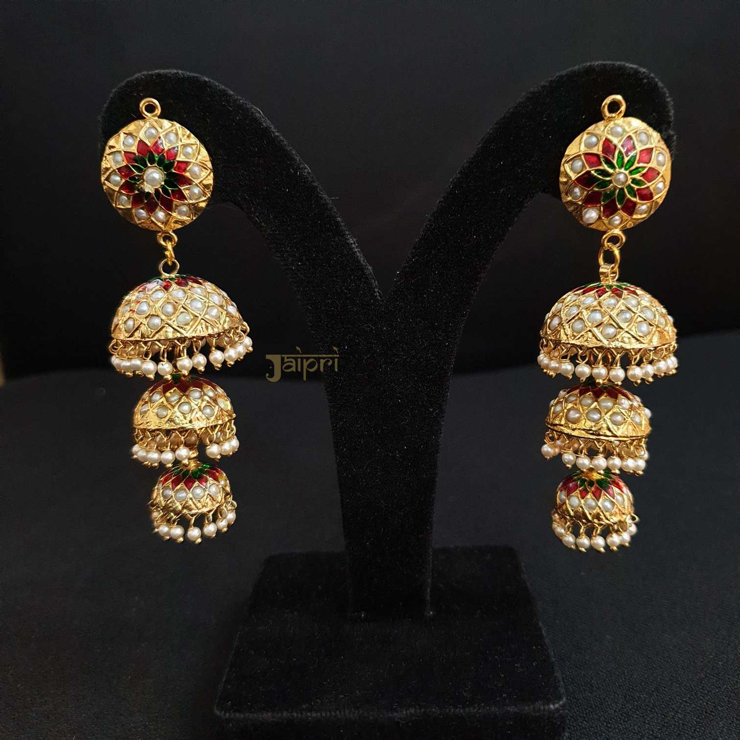 Pearl Meenakari Jadau Jhumki Earrings